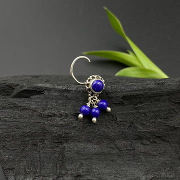 Blue Hanging Beads Nose Pin